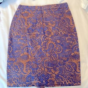 Purple and tan paisley print skirt with back zipper - Loft size 0
